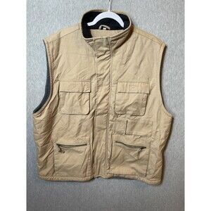 Fieldmaster Men's XL Khaki Tan Utility Vest Multi-Pocket Zip Front Cotton Blend